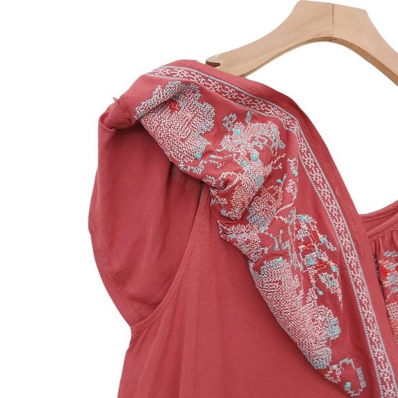 Knox Rose Top Blouse Womens Small Rust Sleeveless Embroidered Bohemian - Picture 5 of 9